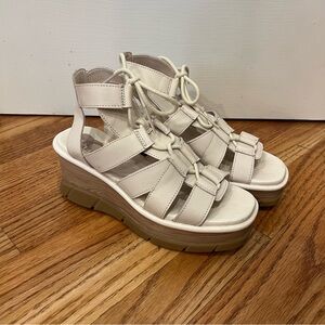 Sorel Joanie Lace Up Platform Comfort Wedge Sandals Size 7 Bone White Casual